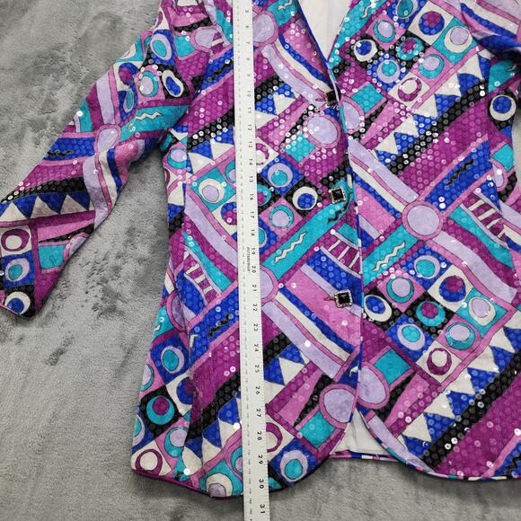 Vintage 80s Rickie Freeman Teri Jon Skirt Suit Size 12 Silk Sequin Jacket Pencil - Picture 9 of 15